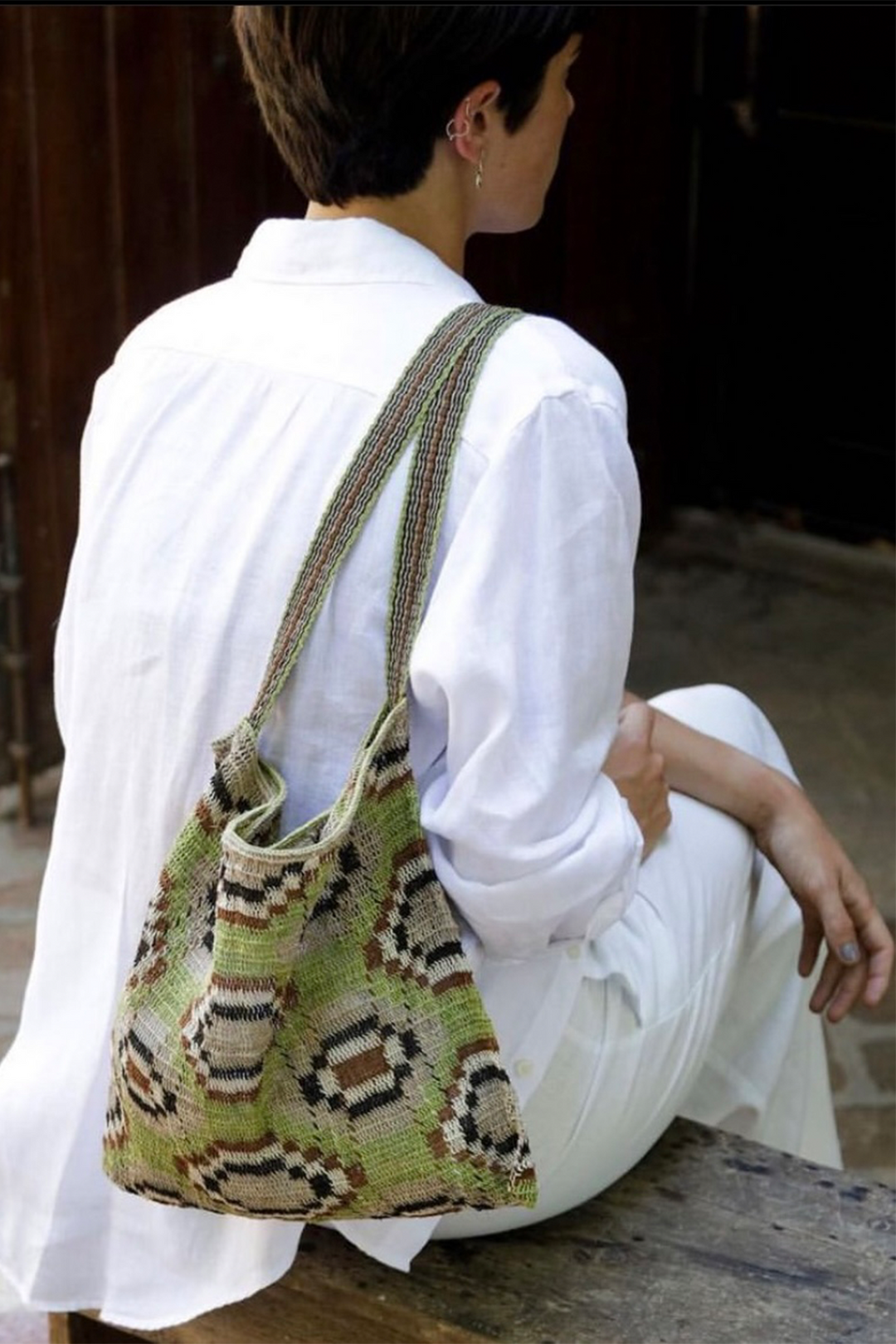 Green Tapa Cloth - Tote Bag - Purse - Handbag - Crossbody