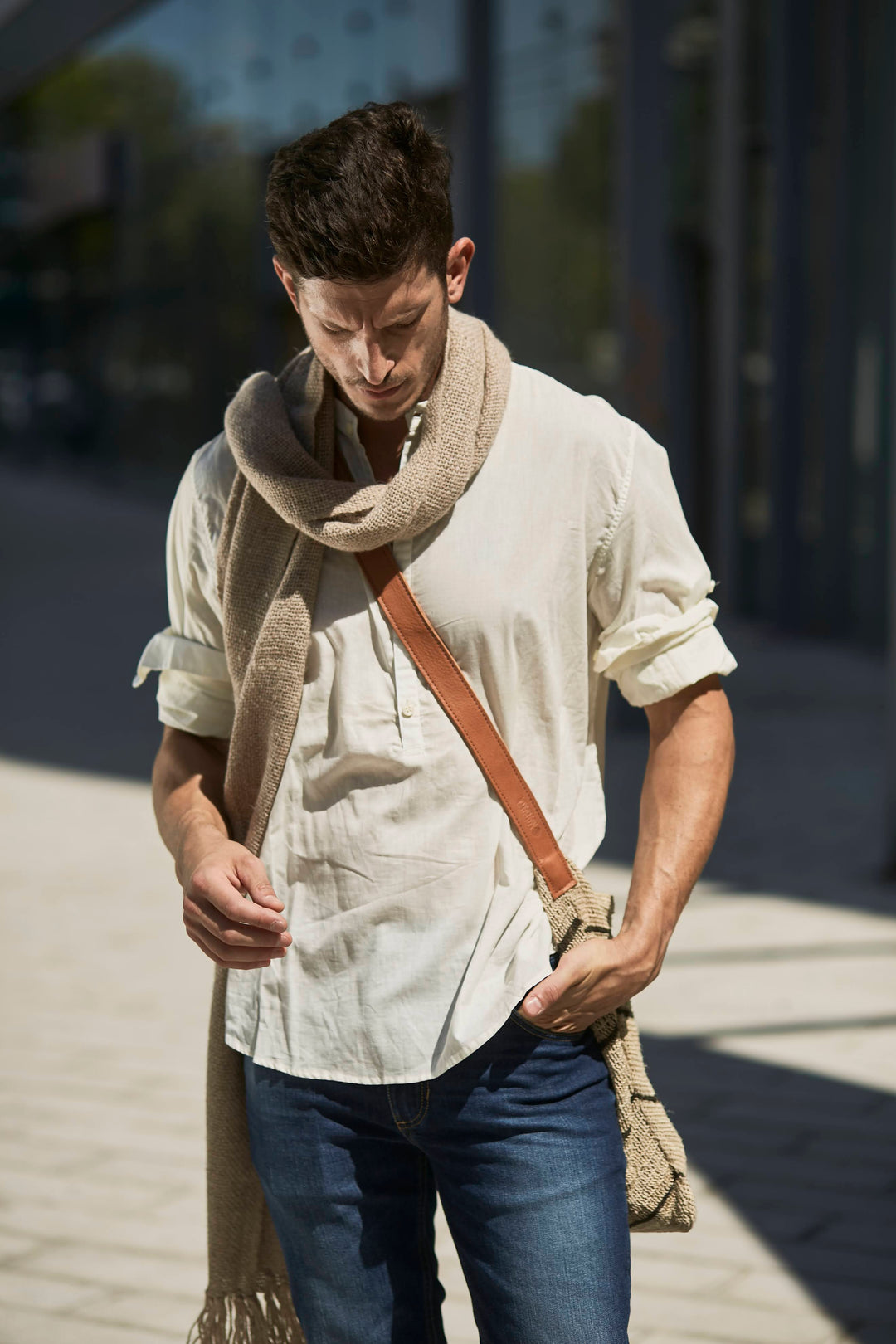 Hand Matters. Styling llama wool shawl for men