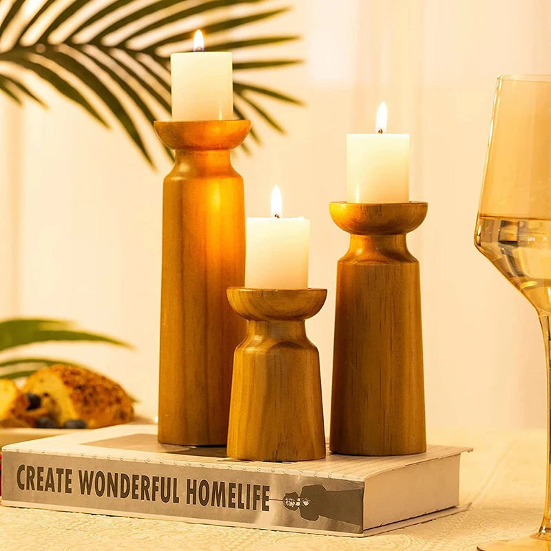 Vintage Wooden Candle Holders