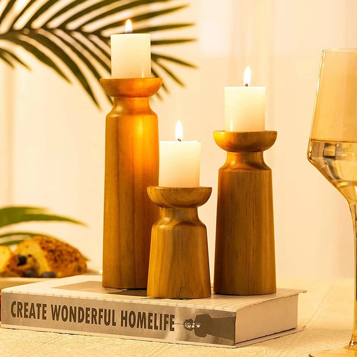 Vintage Wooden Candle Holders