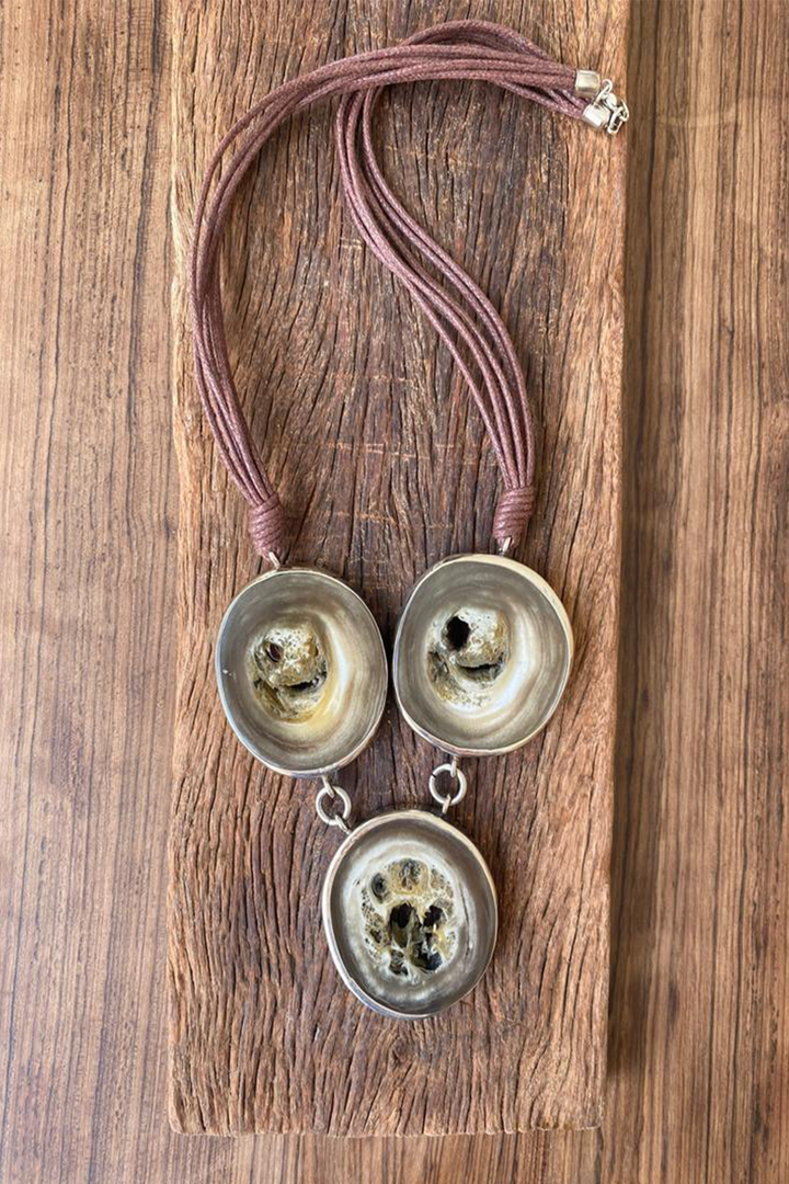Hand Matters. Natural stones necklace with chocolate cord