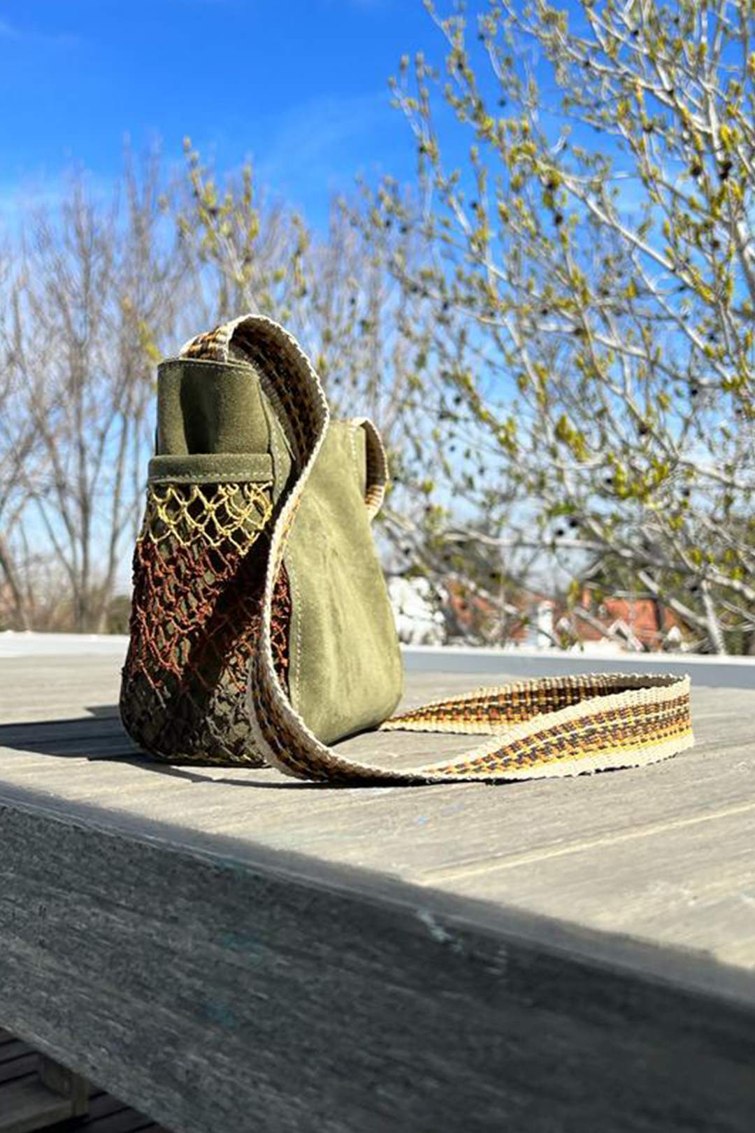 Green sales suede backpack