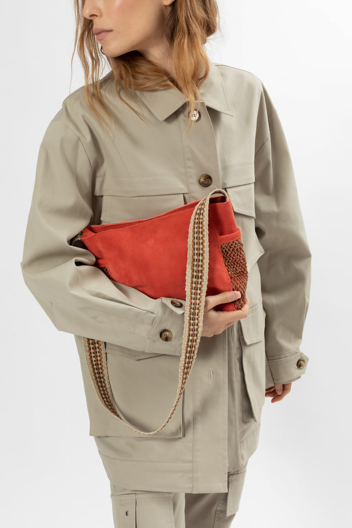 suede handbag