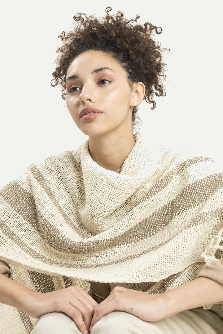 Hand Matters Soft Striped Llama Ruana Taupe Details