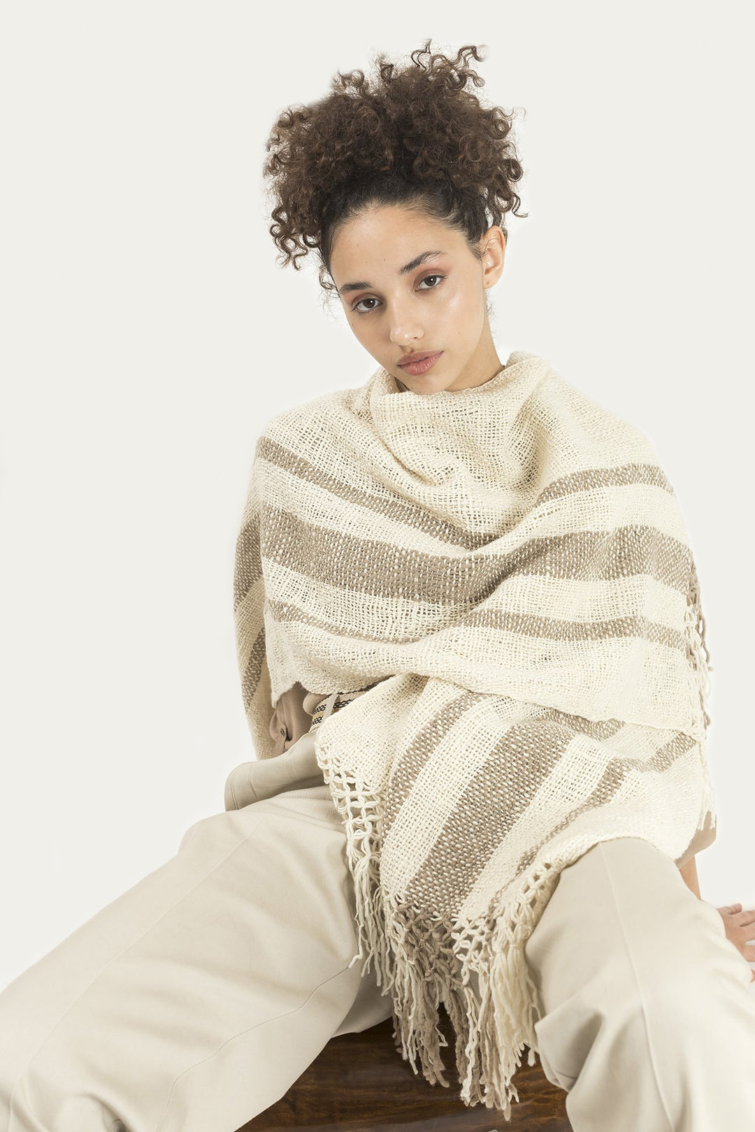 Hand Matters Soft Striped Ruana Taupe